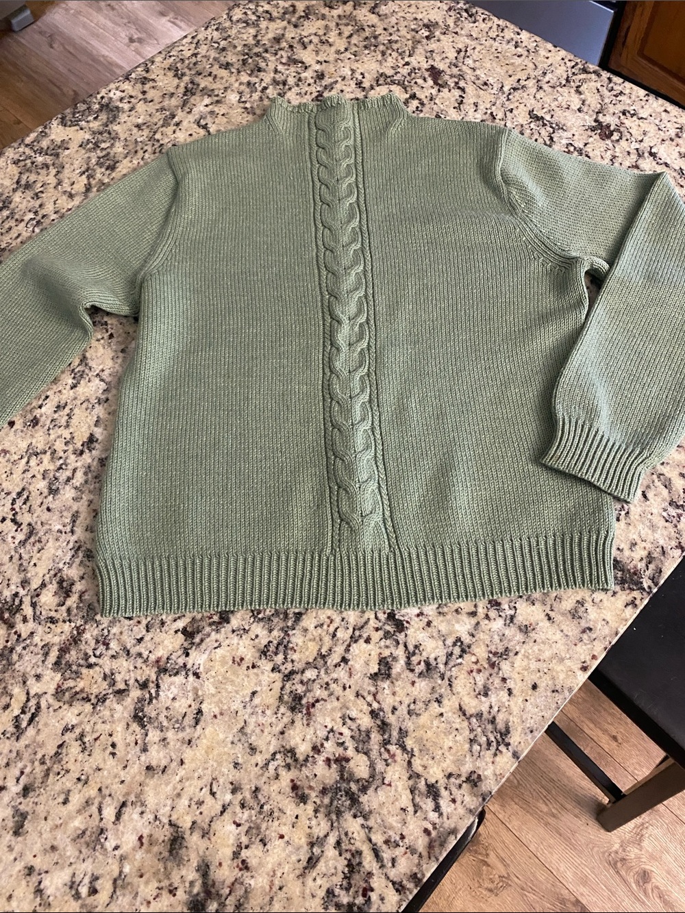Pendleton Sage Green Cable-Front Turtleneck Sweater 100% merino wool